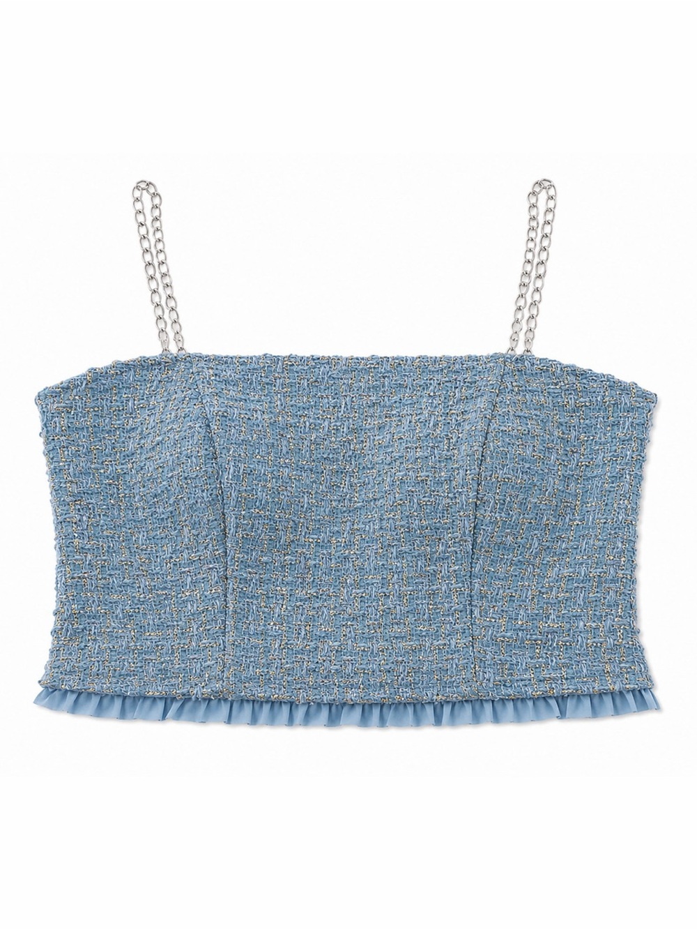 Blue Tweed Chain-Strap Crop Top